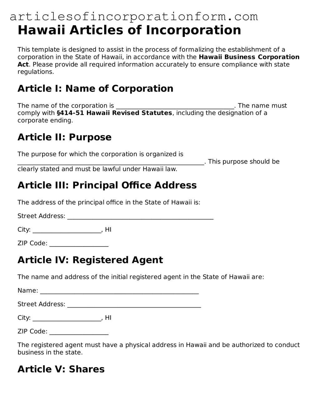 Attorney-Verified Hawaii Articles of Incorporation Template