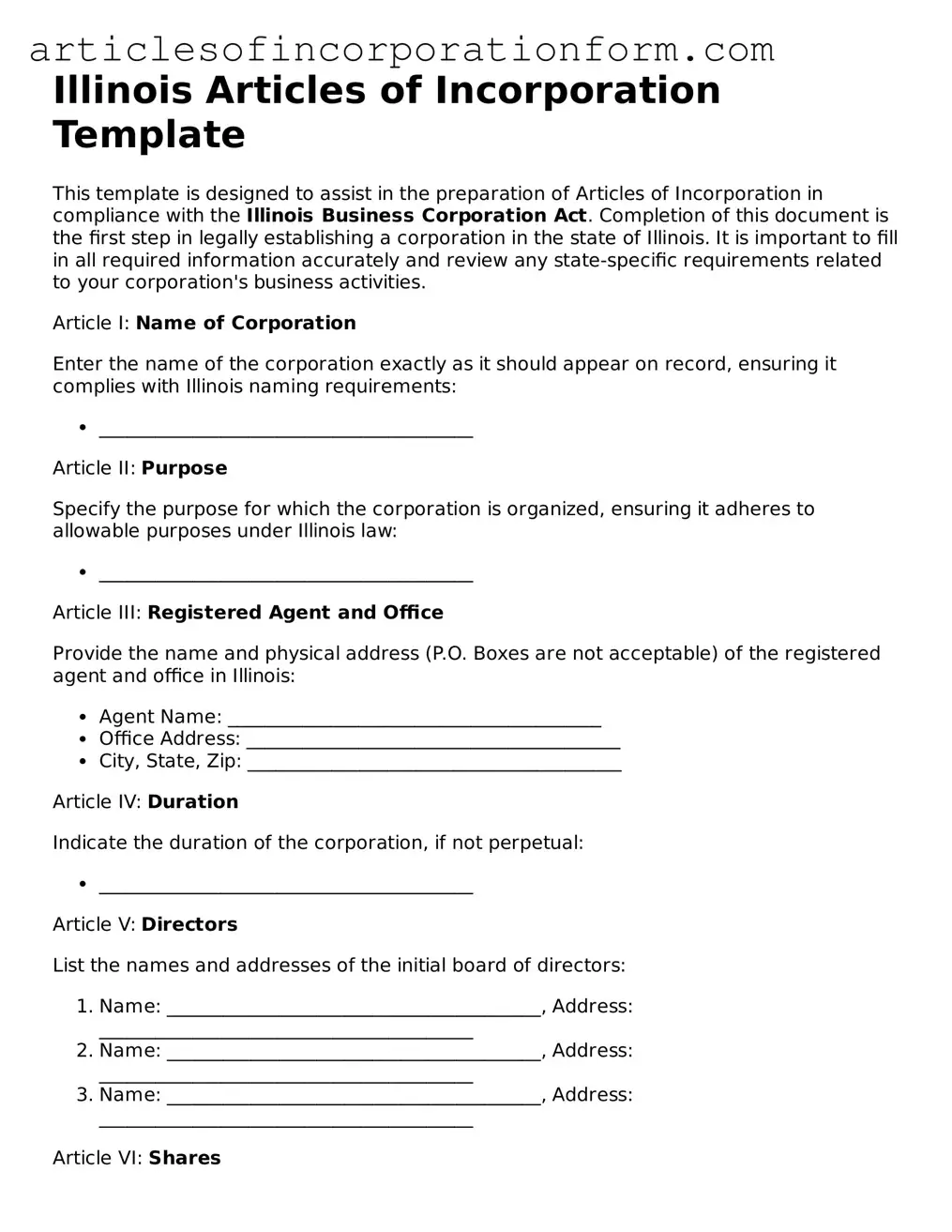 Attorney-Verified Illinois Articles of Incorporation Template