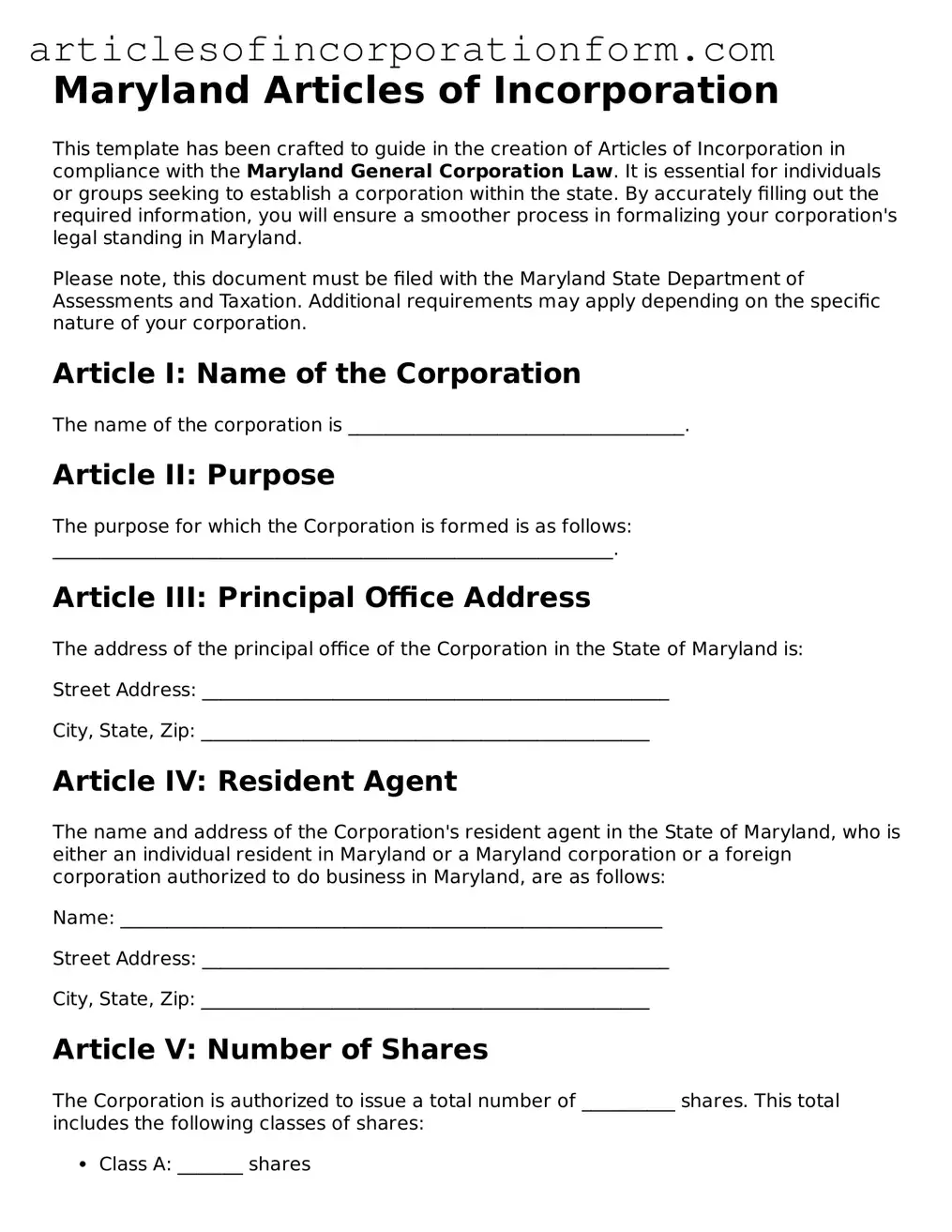 Attorney-Verified Maryland Articles of Incorporation Template