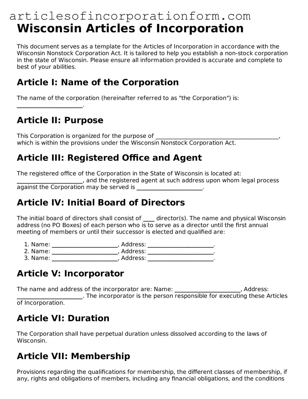 Attorney-Verified Wisconsin Articles of Incorporation Template